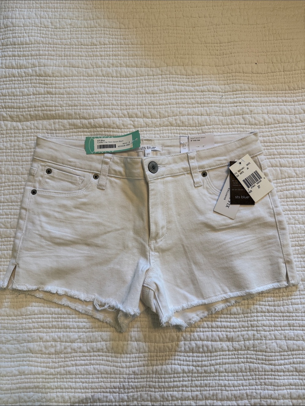 STS Blue White Denim Frayed Hem Mini Shorts